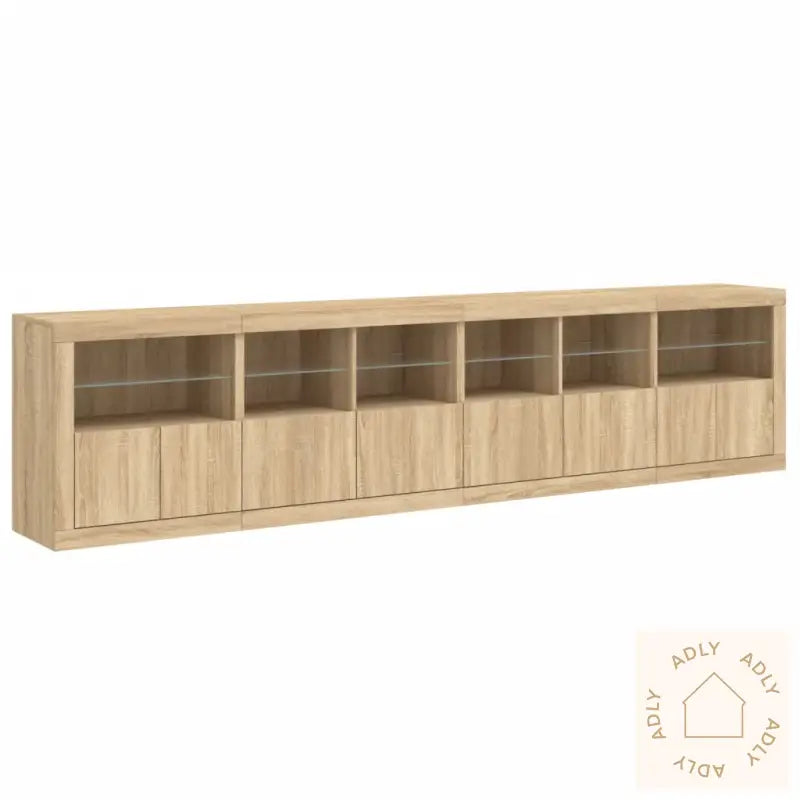 Skjenk Med Led-Lys Sonoma Eik 283X37X67 Cm