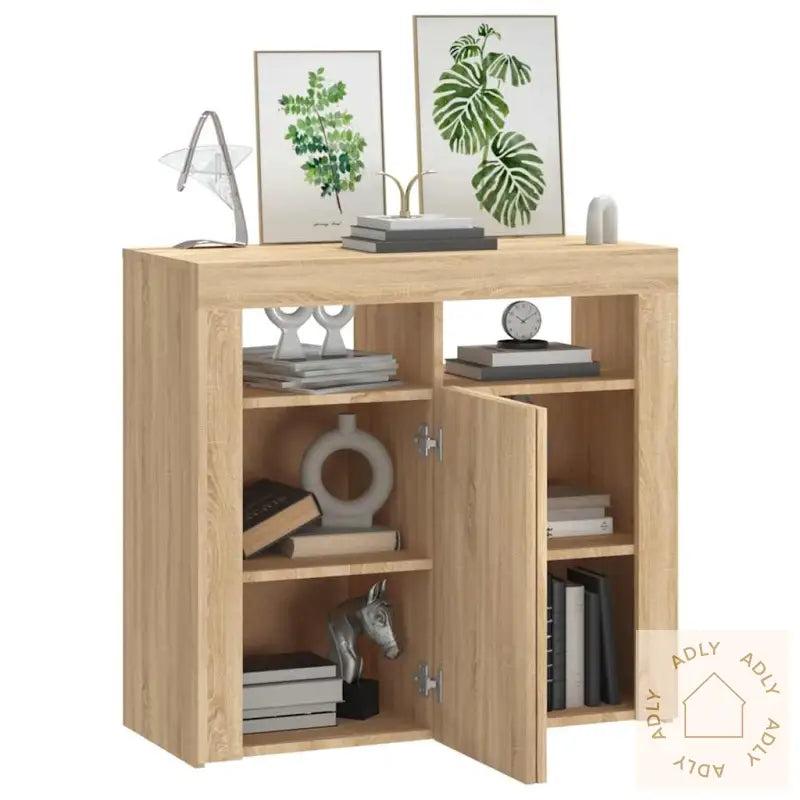 Skjenk Med Led-Lys Sonoma Eik 80X35X75 Cm