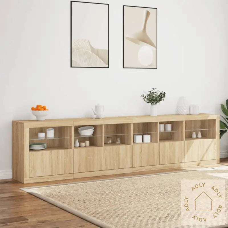 Skjenk Med Led-Lys Sonoma Eik 283X37X67 Cm