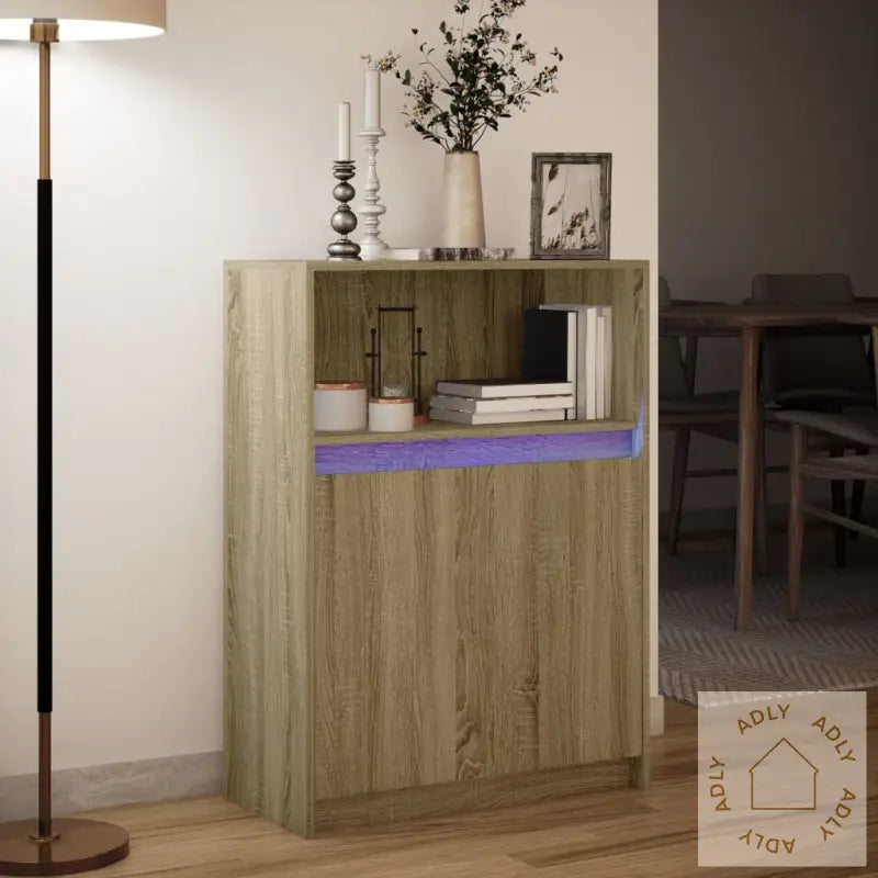 Skjenk Med Led Sonoma Eik 72X34X100 Cm Konstruert Tre