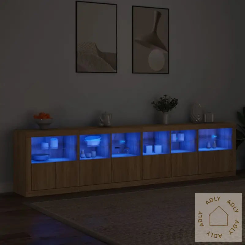 Skjenk Med Led-Lys Sonoma Eik 283X37X67 Cm