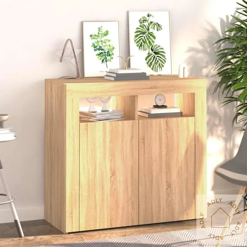 Skjenk Med Led-Lys Sonoma Eik 80X35X75 Cm