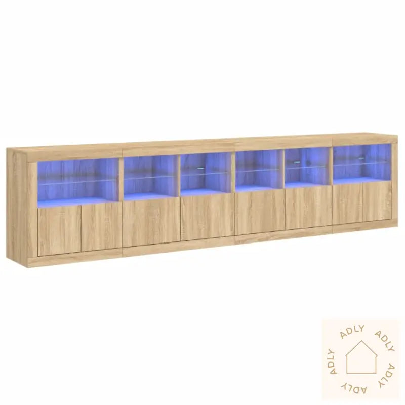 Skjenk Med Led-Lys Sonoma Eik 283X37X67 Cm