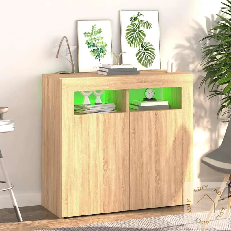 Skjenk Med Led-Lys Sonoma Eik 80X35X75 Cm