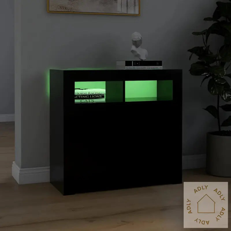 Skjenk Med Led-Lys Svart 80X35X75 Cm