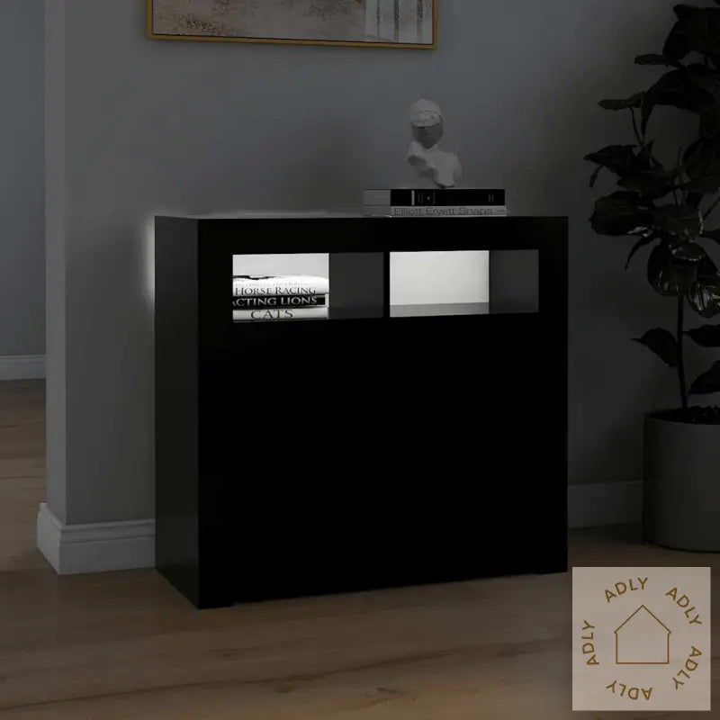 Skjenk Med Led-Lys Svart 80X35X75 Cm