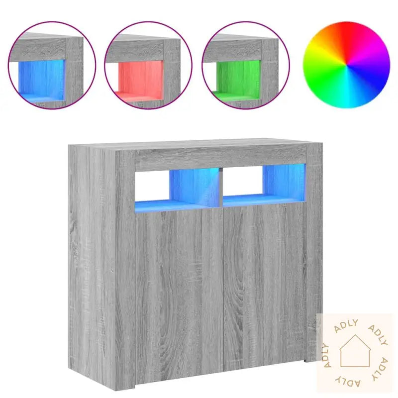 Skjenk Med Led-Lys Grå Sonoma 80X35X75 Cm