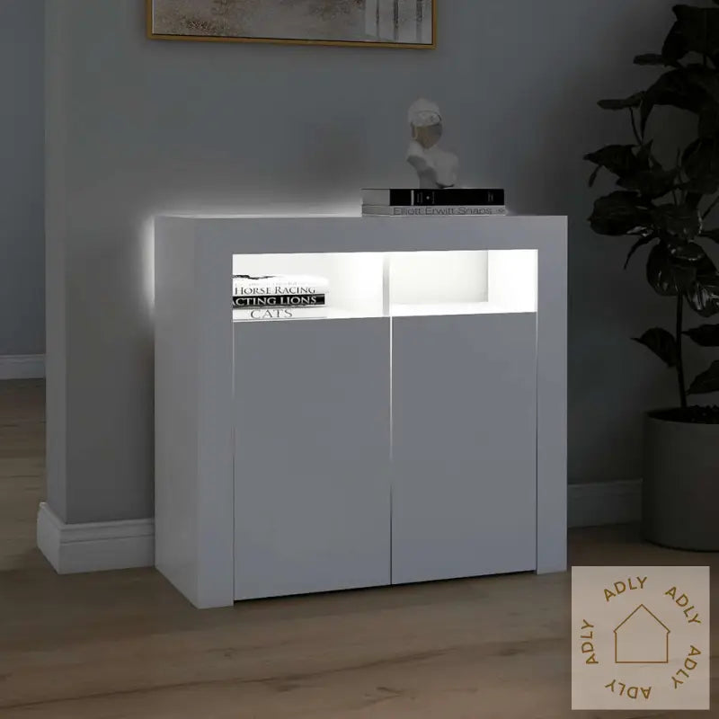 Skjenk Med Led-Lys Hvit 80X35X75 Cm