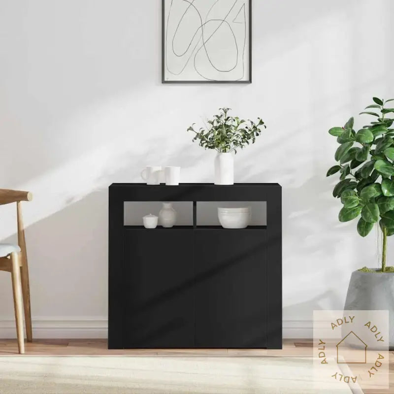 Skjenk Med Led-Lys Svart 80X35X75 Cm