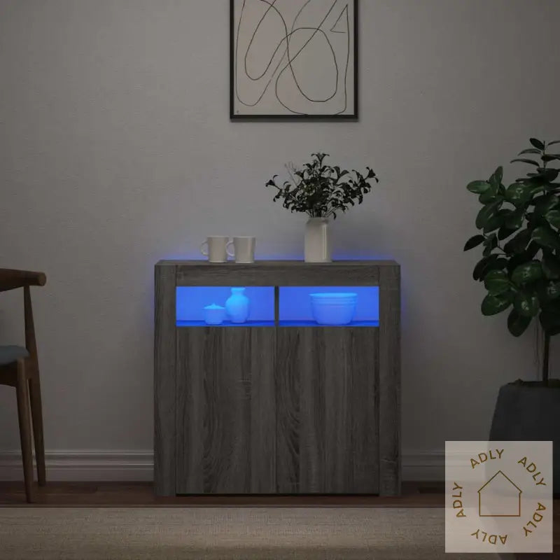 Skjenk Med Led-Lys Grå Sonoma 80X35X75 Cm