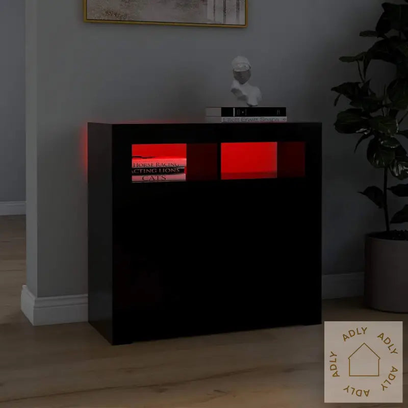 Skjenk Med Led-Lys Svart 80X35X75 Cm