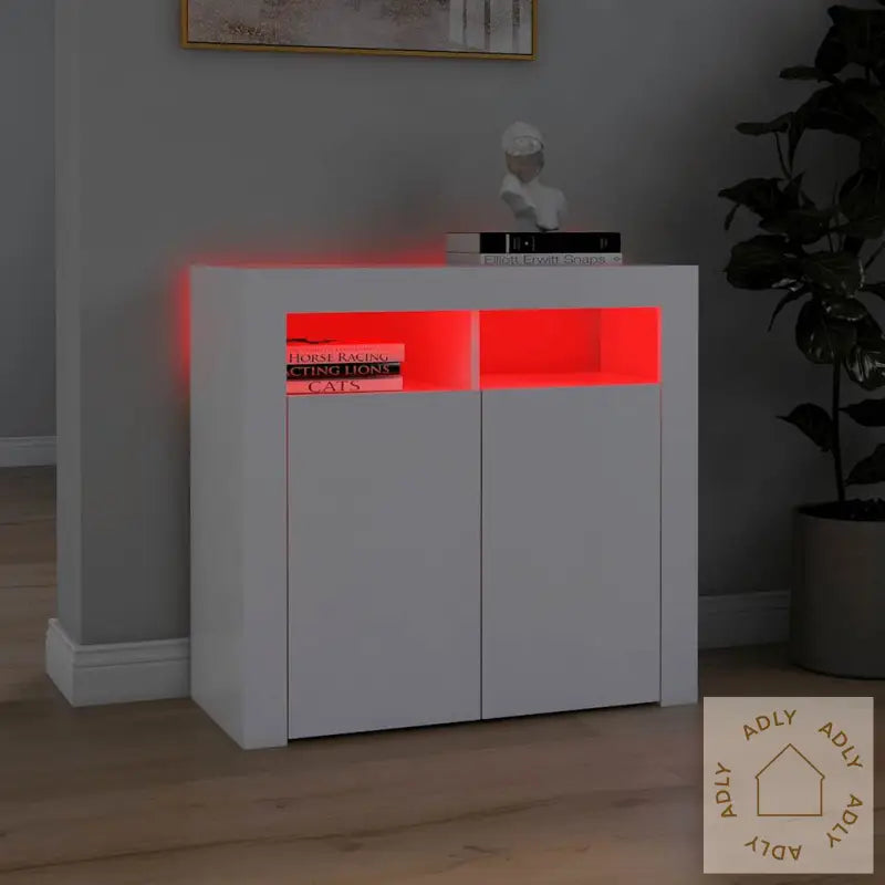 Skjenk Med Led-Lys Hvit 80X35X75 Cm