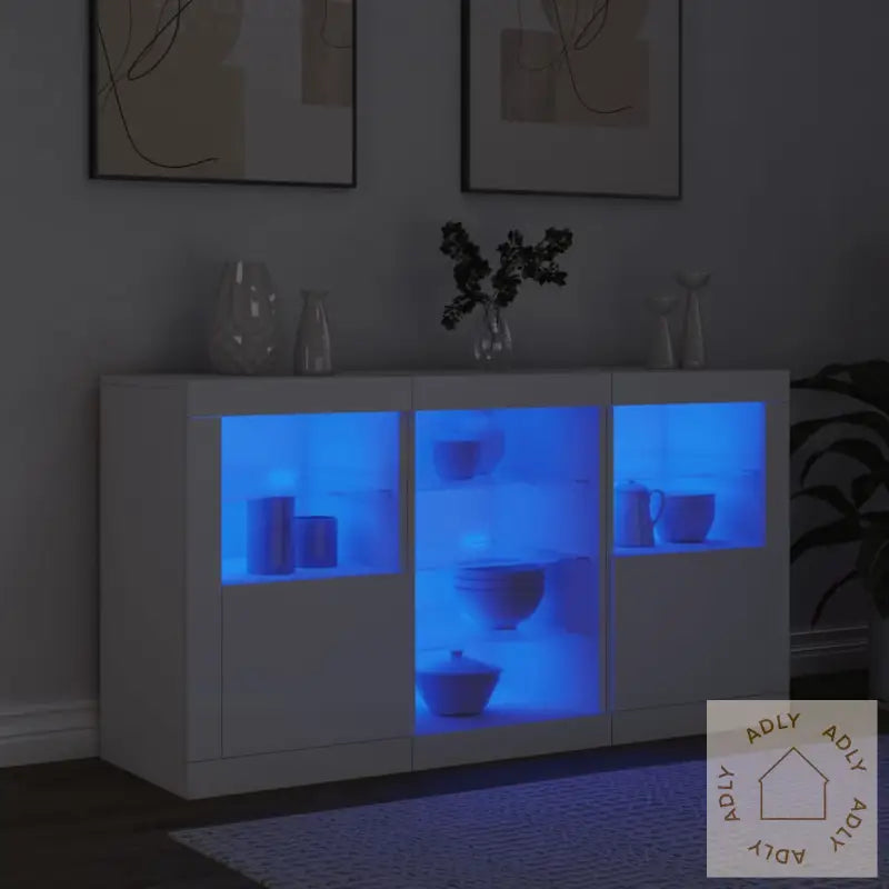 Skjenk Med Led-Lys Hvit 123X37X67 Cm