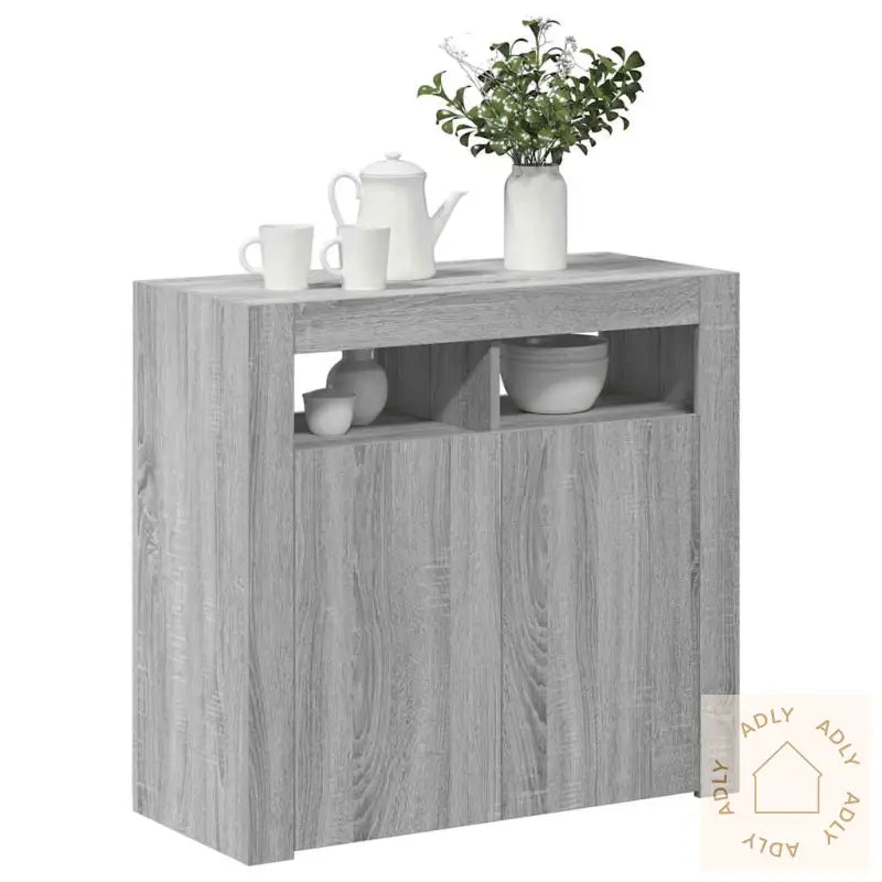 Skjenk Med Led-Lys Grå Sonoma 80X35X75 Cm