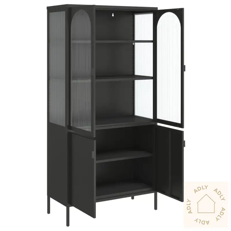 Highboard Svart 90X40X180 Cm Glass Og Stål
