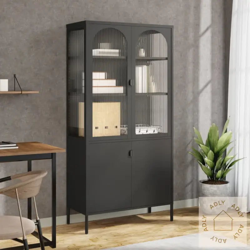 Highboard Svart 90X40X180 Cm Glass Og Stål