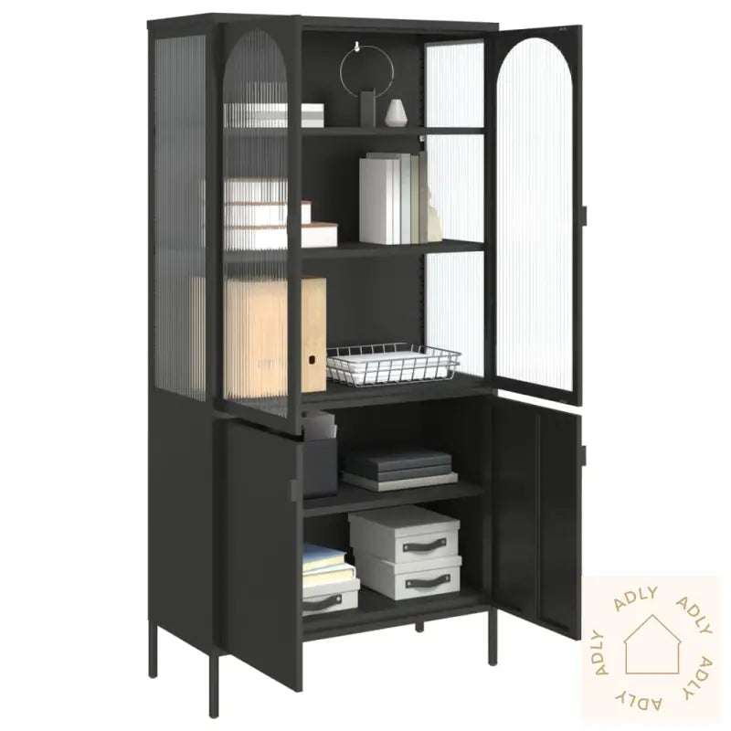 Highboard Svart 90X40X180 Cm Glass Og Stål