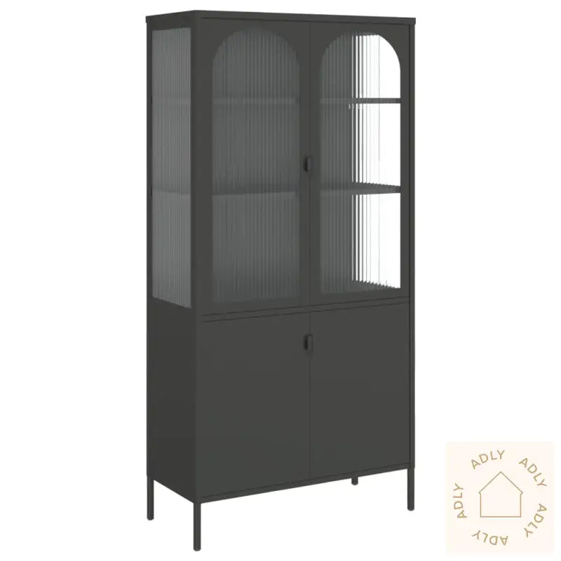 Highboard Svart 90X40X180 Cm Glass Og Stål