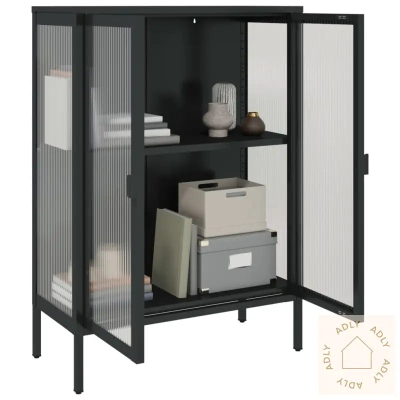 Skjenk Svart 75X35X105 Cm Glass Og Stål