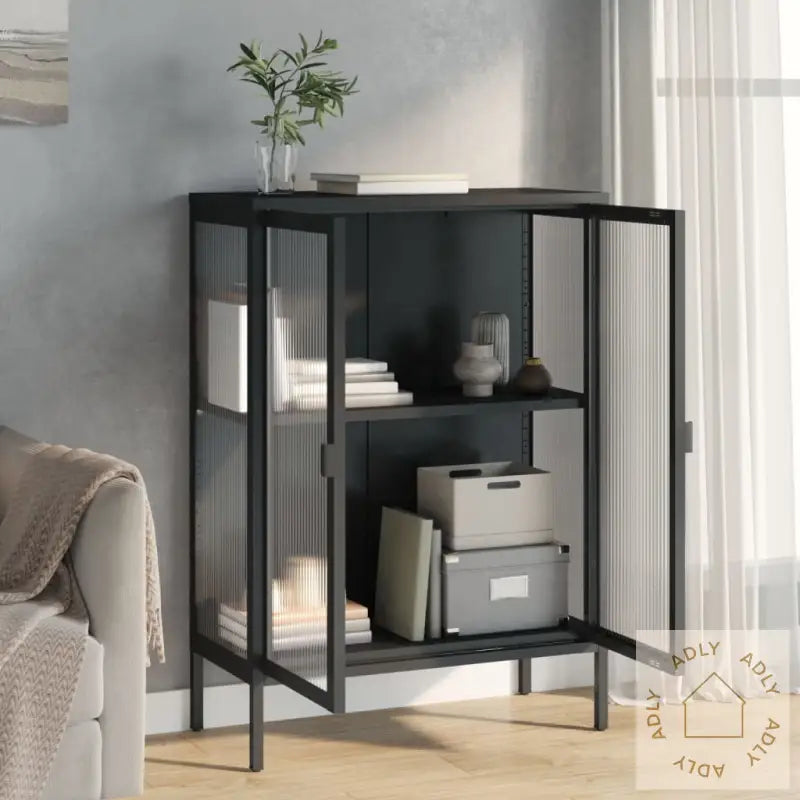 Skjenk Svart 75X35X105 Cm Glass Og Stål