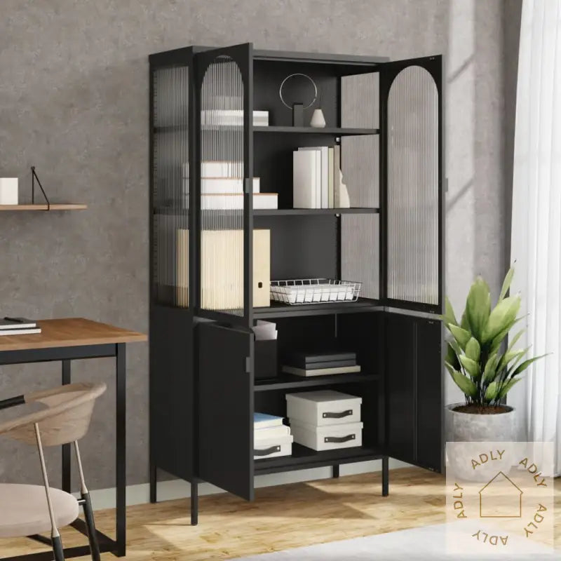Highboard Svart 90X40X180 Cm Glass Og Stål