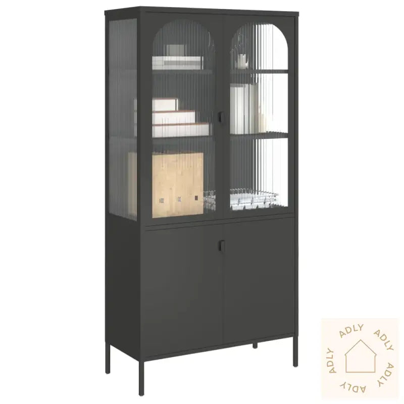 Highboard Svart 90X40X180 Cm Glass Og Stål