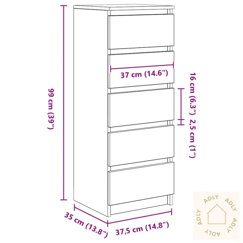 Skjenk Med Skuffer Betonggrå 37,5X35X99 Cm Konstruert Tre