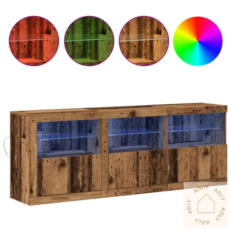 Sideboard Med Led-Lamper Slitt Treverk 181,5X37X67 Cm