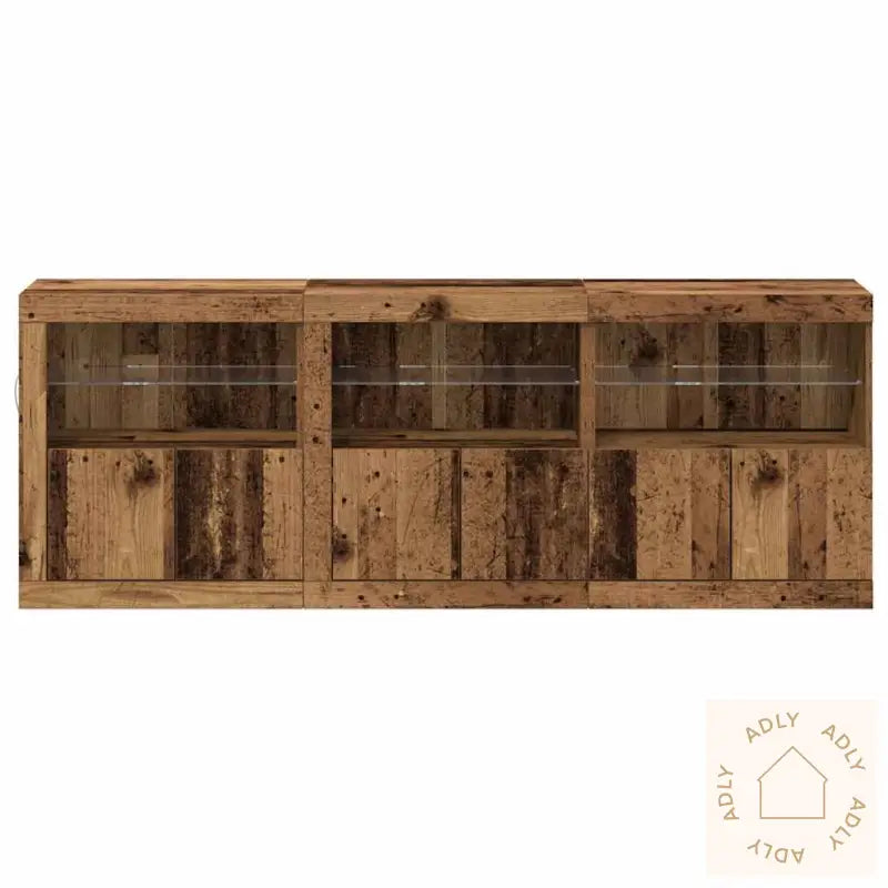Sideboard Med Led-Lamper Slitt Treverk 181,5X37X67 Cm