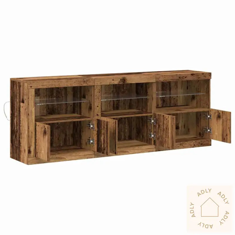 Sideboard Med Led-Lamper Slitt Treverk 181,5X37X67 Cm