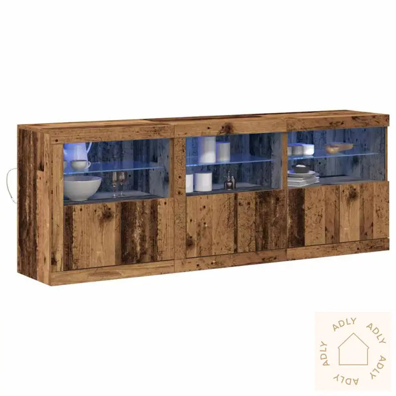 Sideboard Med Led-Lamper Slitt Treverk 181,5X37X67 Cm