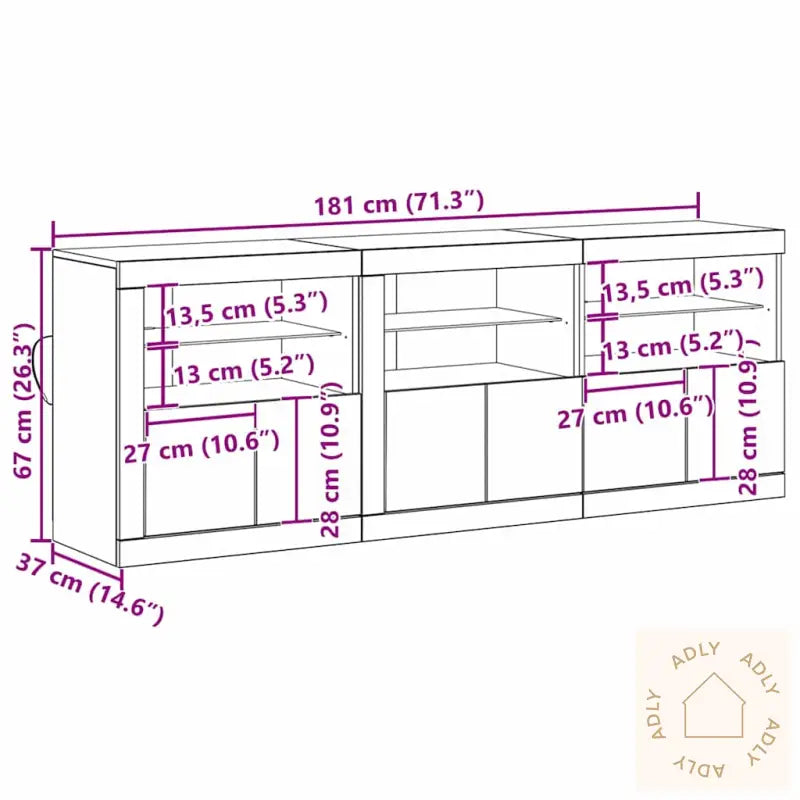 Sideboard Med Led-Lamper Slitt Treverk 181,5X37X67 Cm