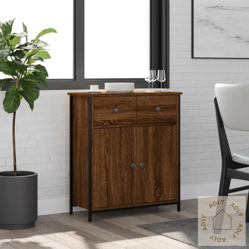 Skjenk Brun Eik 70X30X80 Cm Konstruert Tre