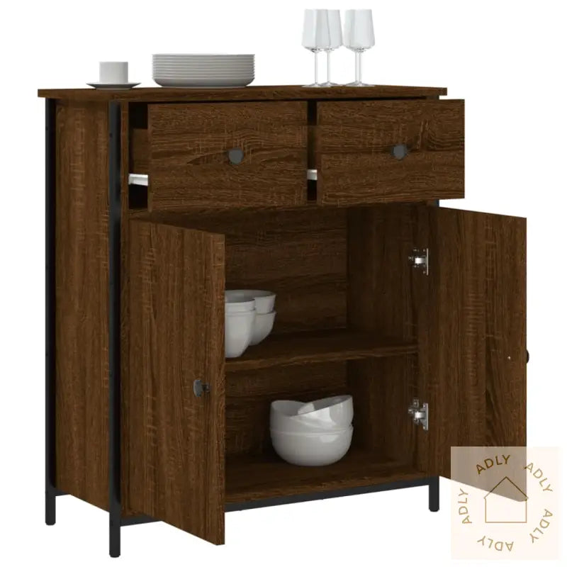 Skjenk Brun Eik 70X30X80 Cm Konstruert Tre