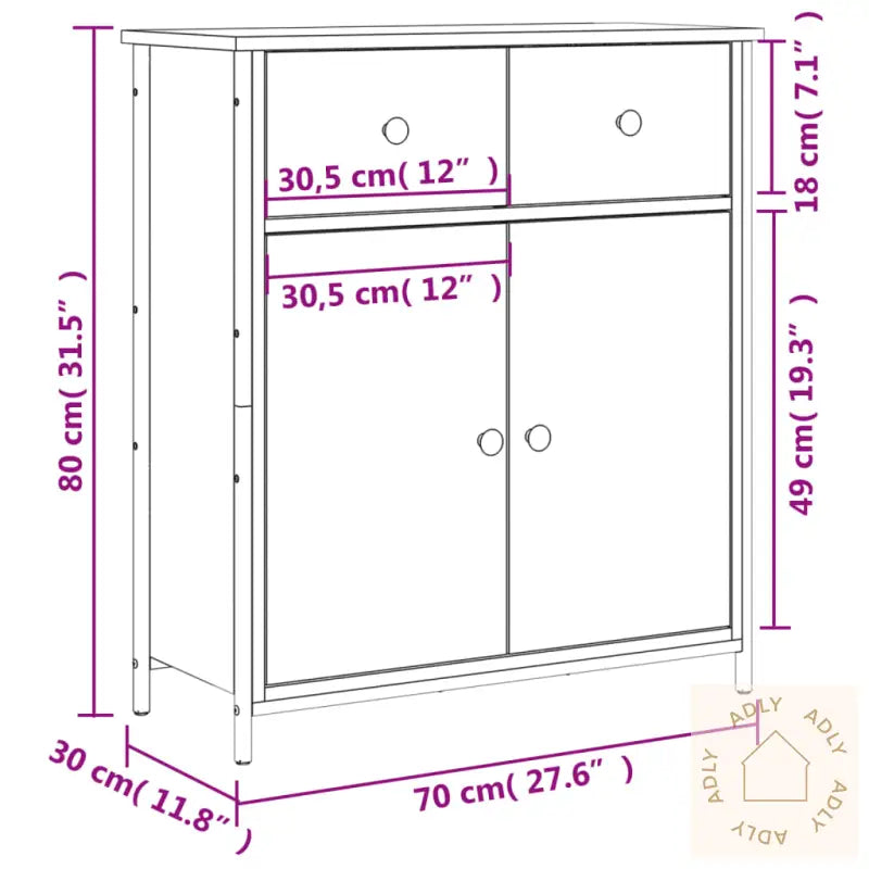 Skjenk Brun Eik 70X30X80 Cm Konstruert Tre