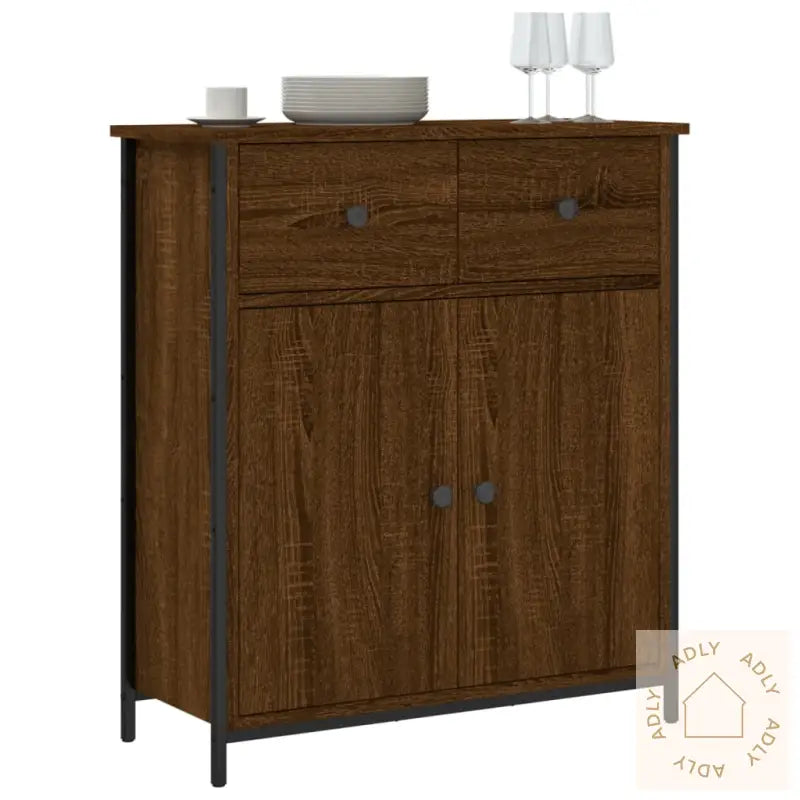 Skjenk Brun Eik 70X30X80 Cm Konstruert Tre