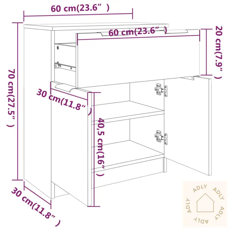 Skjenk Hvit 60X30X70 Cm Konstruert Tre