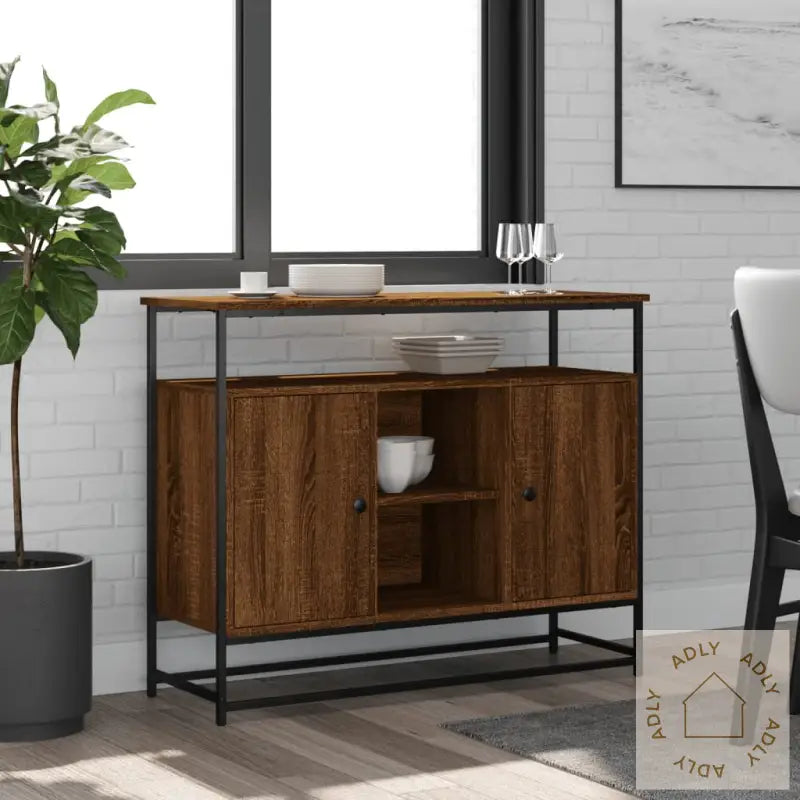 Skjenk Brun Eik 100X35X80 Cm Konstruert Tre