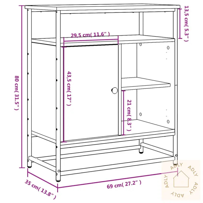 Skjenk Brun Eik 69X35X80 Cm Konstruert Tre