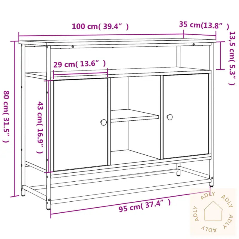 Skjenk Brun Eik 100X35X80 Cm Konstruert Tre