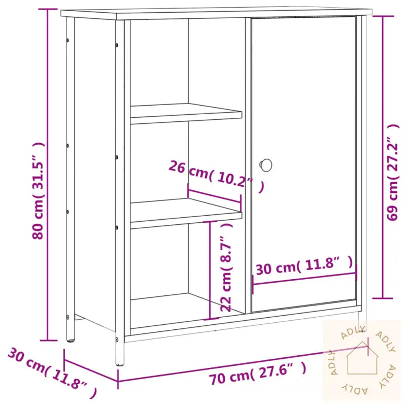 Skjenk Brun Eik 70X30X80 Cm Konstruert Tre