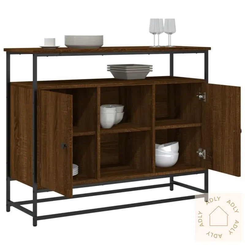 Skjenk Brun Eik 100X35X80 Cm Konstruert Tre