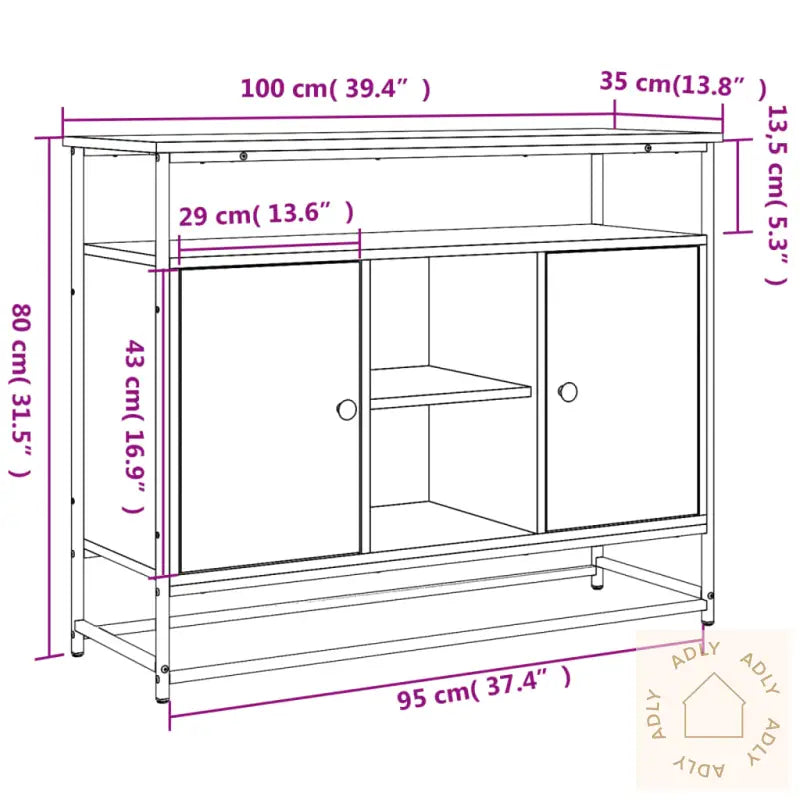 Skjenk Sonoma Eik 100X35X80 Cm Konstruert Tre