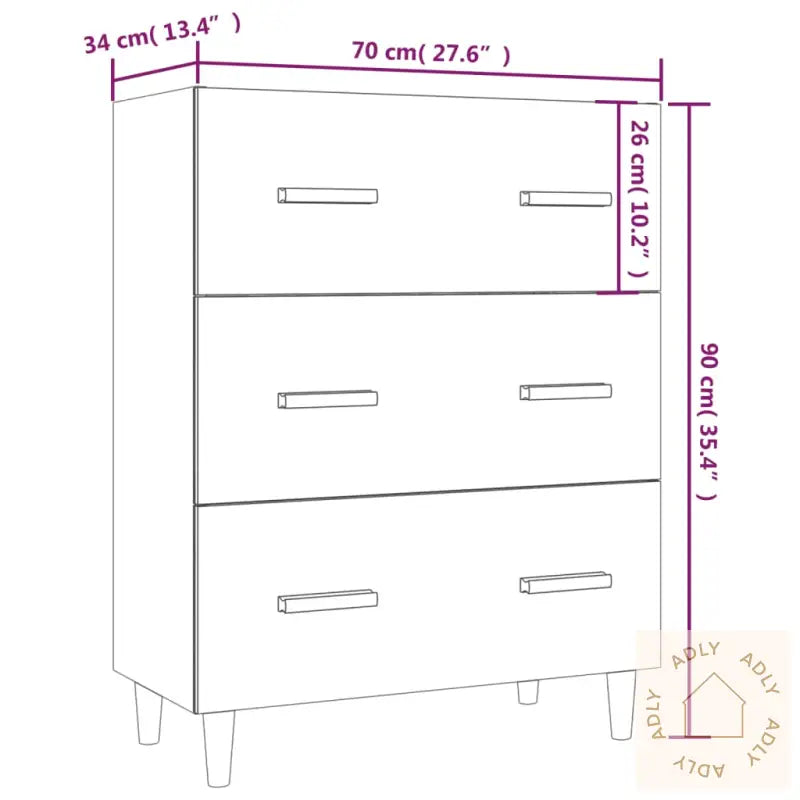 Skjenk Brun Eik 70X34X90 Cm Konstruert Tre