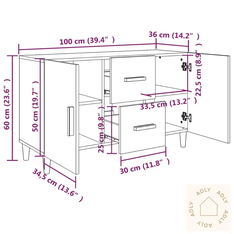 Skjenk Sonoma Eik 100X36X60 Cm Konstruert Tre