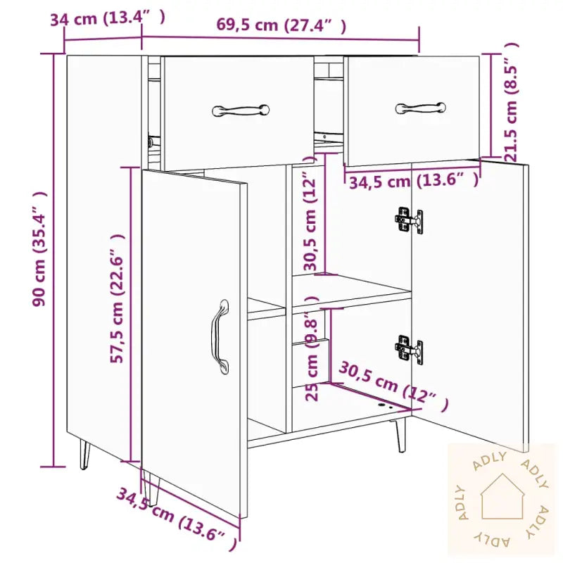 Skjenk Sonoma Eik 69,5X34X90 Cm Konstruert Tre