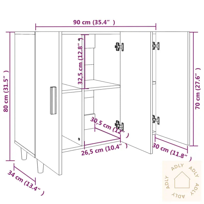 Skjenk Sonoma Eik 90X34X80 Cm Konstruert Tre