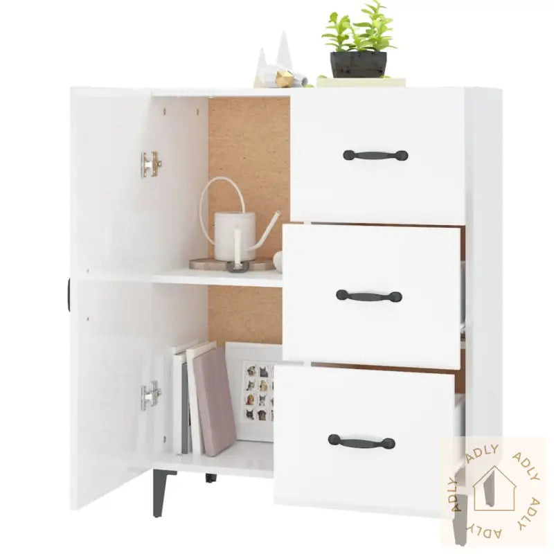 Skjenk Høyglans Hvit 69,5X34X90 Cm Konstruert Tre