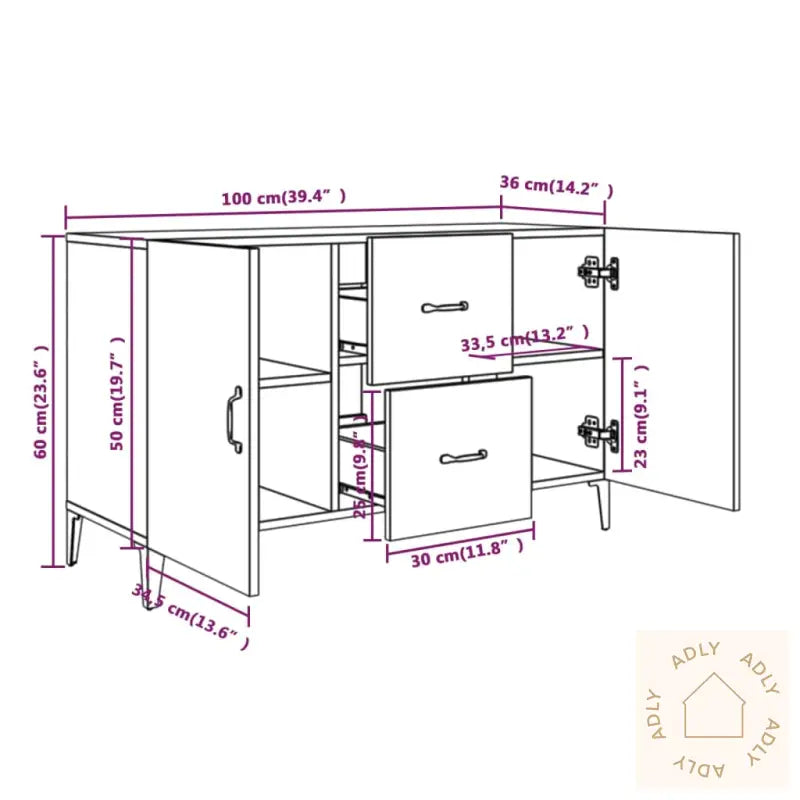 Skjenk Hvit 100X36X60 Cm Konstruert Tre