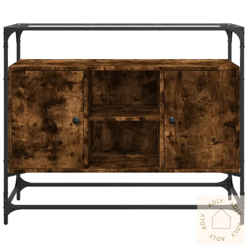 Skjenk Med Glasstopp Røkt Eik 98X35X81 Cm Konstruert Tre